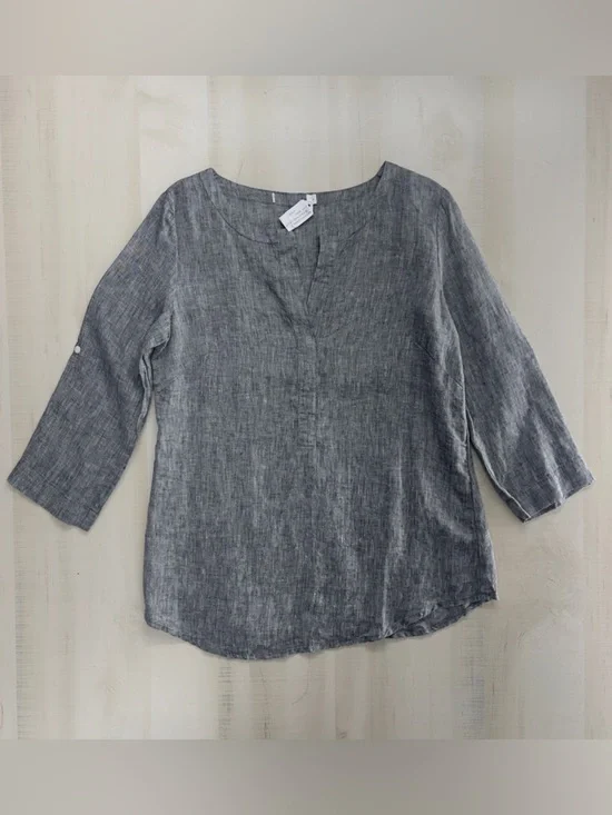 nwot NUTHATCH Maine lagenlook artist linen tunic 3/4 sleeve gray blouse top S - Picture 4 of 8